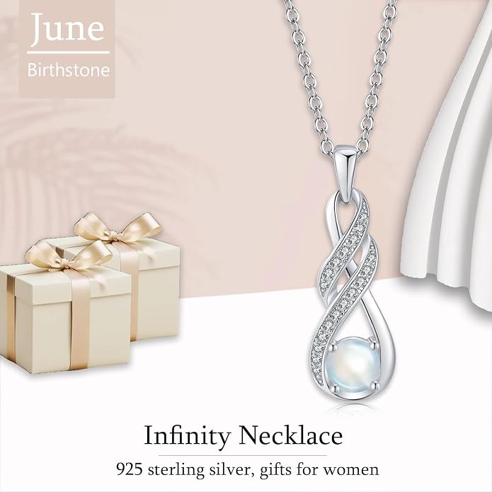 Birthstone Necklaces for Women 925 Sterling Silver Infinity Pendant Created Gemstone Jewelry for Her, 16"+2"