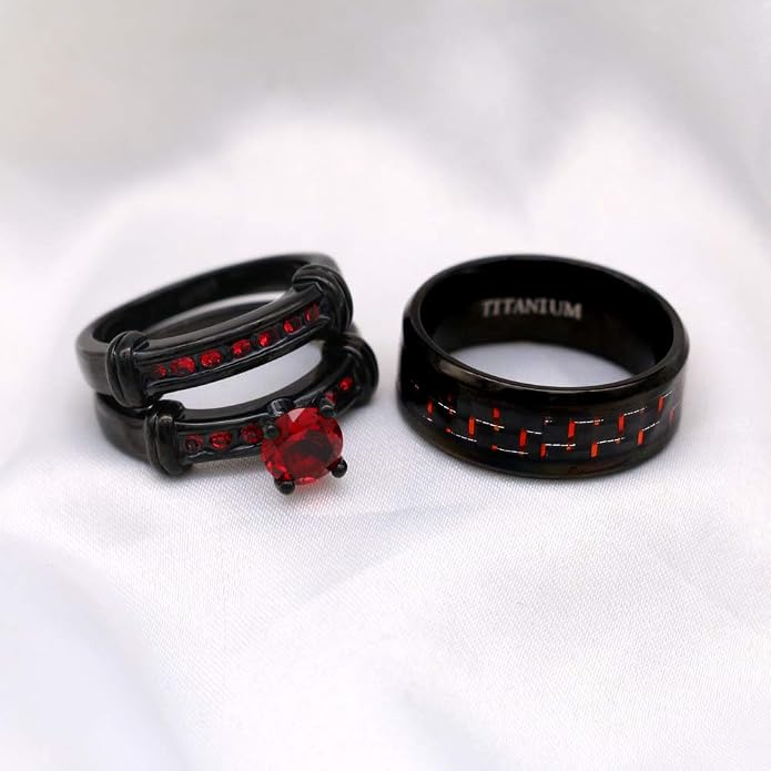 3pcs Matching Rings His and Hers Ring Couple Rings Pruple Cz Womens Wedding Ring Sets Wedding Bands