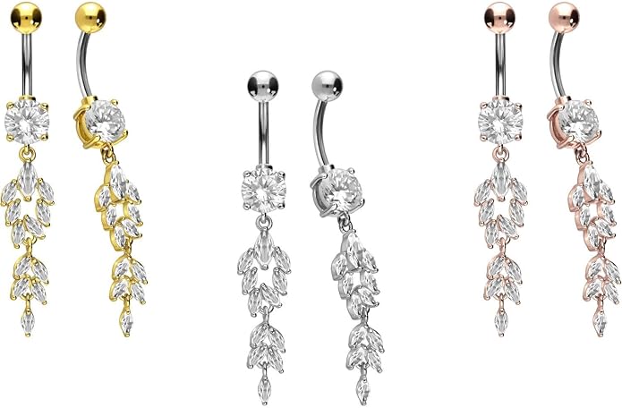 PIERCINGLINE Titanium Belly Button Piercing 925 Silver Design CRYSTAL PENDANT