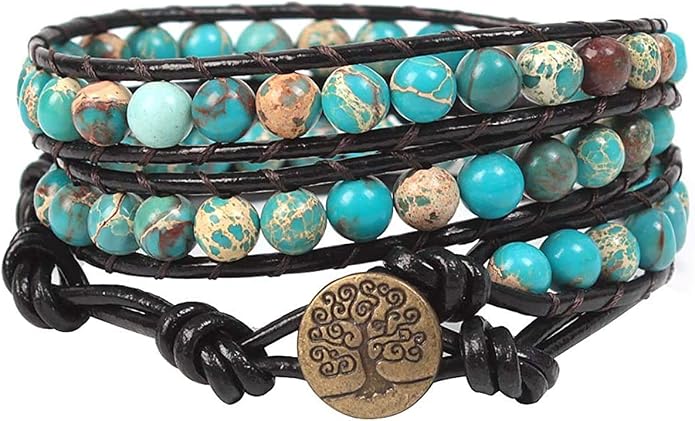 Boho Wrap Bead Bracelet for Women - Handmade Adjustable Natural Stone Beaded Bracelets Yoga Healing Bracelet Bangle Hippie Jewelry