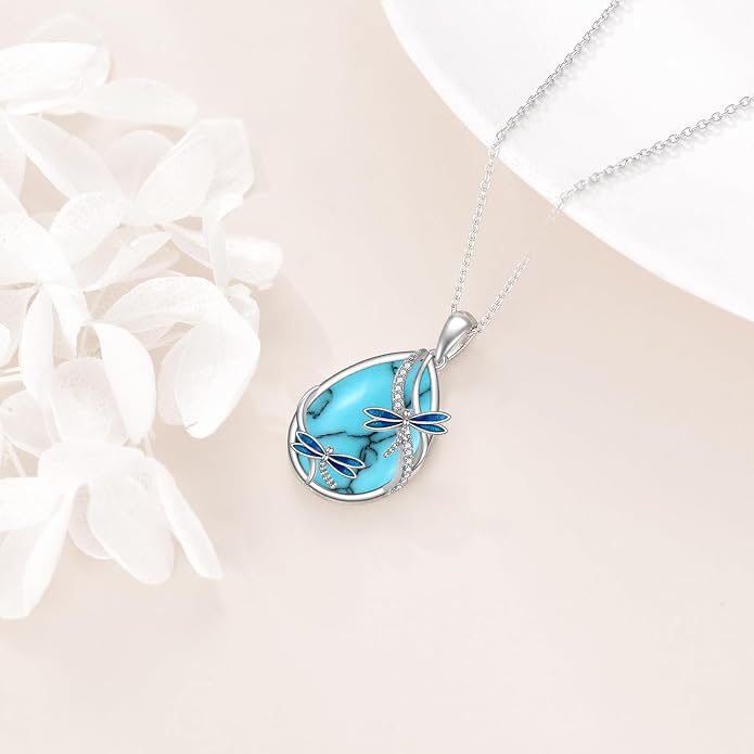 KQF Dragonfly/Butterlfy/Cat/Jellyfish/Bunny/Axolotl/Bee/Mermaid/Hummingbird/Elephant Necklace for Women Sterling Silver Moonstone Pendant Necklace Dragonfly Jewelry Gifts for Women