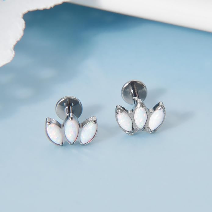 Lantine G23 Titanium Helix Piercing Jewelry Opal 16g Flat Back Stud Earrings Climber Labret Cartilage Tragus Daith Piercing Jewelry