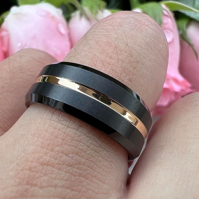 TUTISS 6mm 8mm Silver/Black/Blue/Gunmetal/Gold/Rose Gold Tungsten Rings for Men Women Fashion Engagement Wedding Bands Matte Finish Beveled Edges Comfort Fit