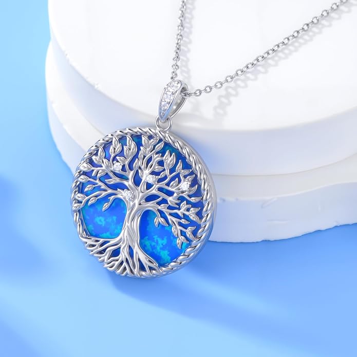Tree of Life Moissanite Necklace, 925 Sterling Silver 0.5 Carat Moissanite Abalone Shell/Opal/Black Onyx/Turquoise/Malachite/Tiger Eye Stone Tree of Life Pendant Necklaces Jewelry Gift for Women Mom