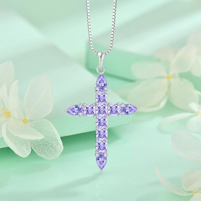 STARCHENIE 925 Sterling Silver Cross Necklace for Women Birthstone Jewelry | 925 Sterling Silver Crucifix Pendant, Birthstone Jewelry, Christian Religious Gift for Her