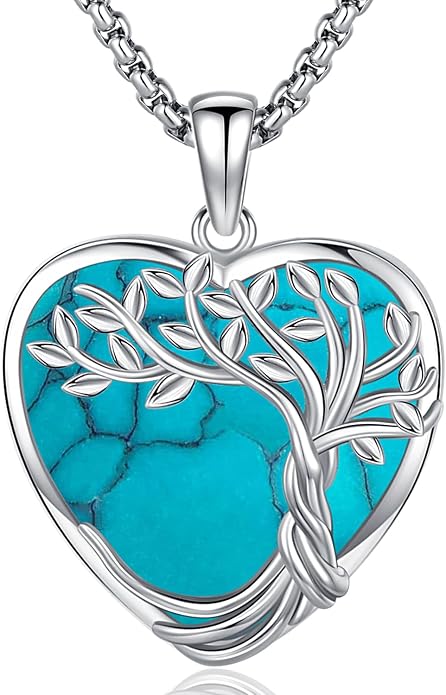 Aniu Tree of Life Necklace for Women, 925 Sterling Silver Mother of Pearl Family Palm Tree Charm Pendant Jewelry for Birthday Christmas Gift