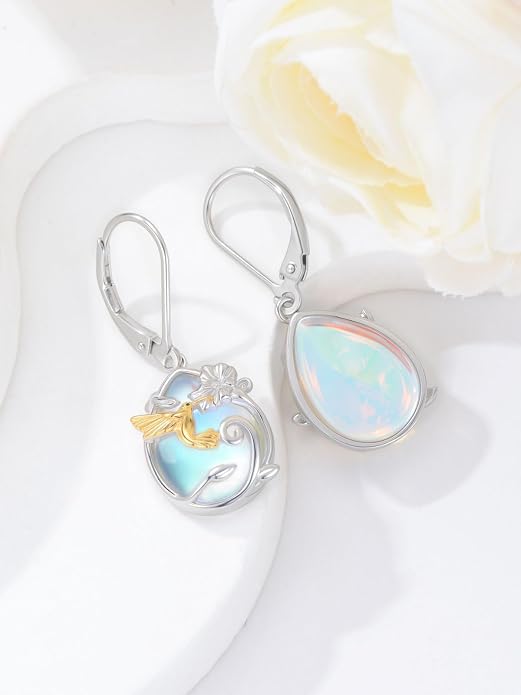 Dorunmo Moonstone Dangle Drop Earrings s925 Sterling Silver Leverback Earrings Filigree Moonstone Jewelry Birthday Gifts for Women