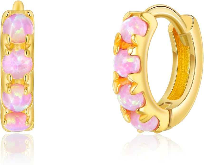 Tiny Mini Opal Huggie Hoop Earrings Upper Ear Cartilage Helix 18k Gold Plated Silver Minimalist Simple Small 10mm 8mm 6mm Hoop Earrings