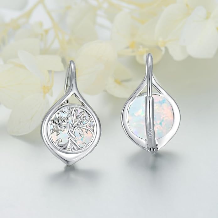 WINNICACA Leverback Earrings for Women 925 Sterling Silver Tree of Life Earrings Dangle Drop Turquoise Moonstone Moss Agate Heart Jewelry Gifts for Women Her Wife Anniversary Birthday Gifts
