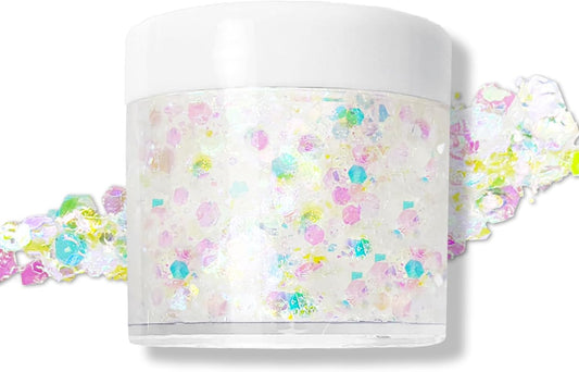 Clear White Glitter Gel for Body, Face, Hair and Lip, Color Changing Glitter Gel Under Light, Rave Mermaid Makeup Accessories (White)