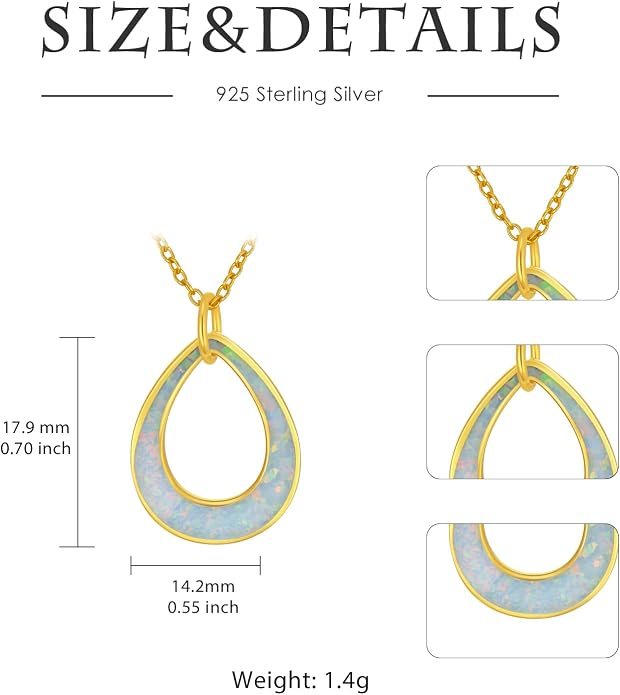 Opal Necklace 925 Sterling Silver 14K Gold Plated Opal Necklace for Women Dainty Opal Pendant White Opal Jewelry Opal Birthstone Necklace 18"-20"
