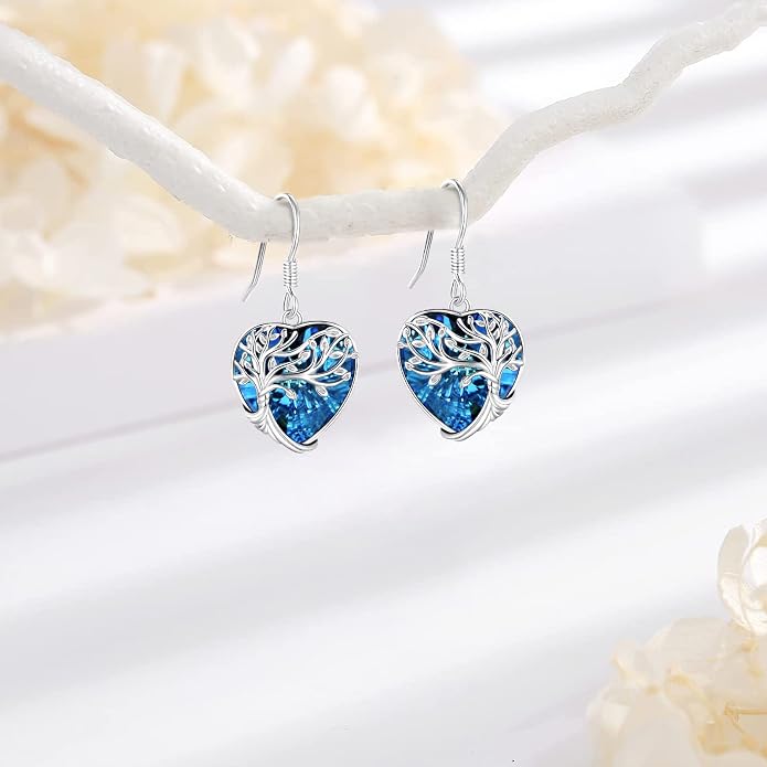 Dangle Earrings Sterling Silver Moonstone/Turquoise/CZ/Crystal Earrings for Women Tree of Life Animal Filigree Leverback Earrings Jewelry Gifts