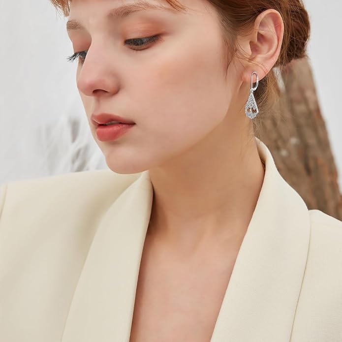 WINNICACA Sterling Silver Dangle Drop Earrings for Women Mom Flower Leverback Earrings Jewelry Christmas Anniversary Birthday Gifts