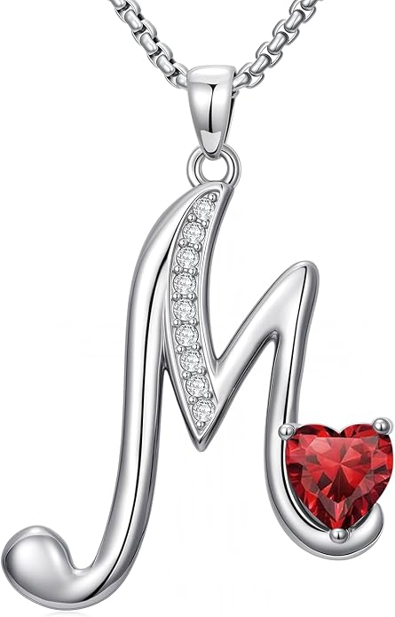 Birthday Gifts for Women Alphabet A to Z Initial Birthstone Pendant Necklaces for Women - 18k White Gold Plated Personalized Name Jewelry Anniversary Graduation Gifts for Wife Her Daughter Girlfriend(with Gift Box)