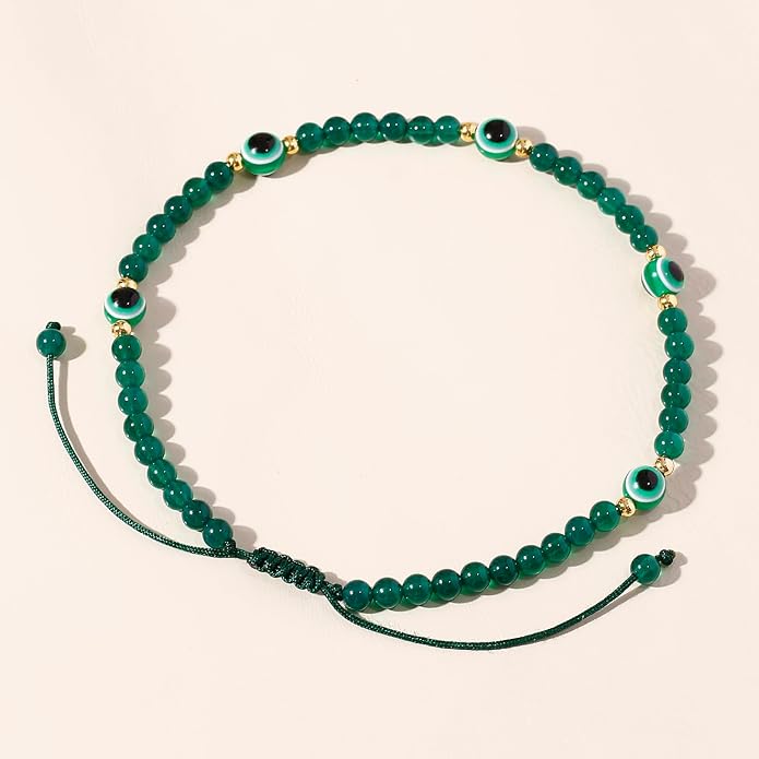 4mm Agate Beaded Anklet Evil Eye Protection Beach Foot Jewelry