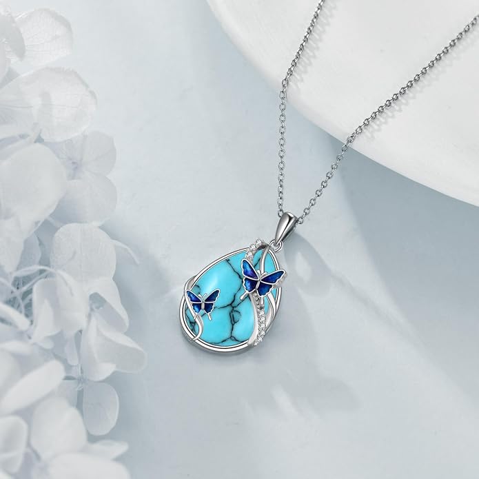 KQF Dragonfly/Butterlfy/Cat/Jellyfish/Bunny/Axolotl/Bee/Mermaid/Hummingbird/Elephant Necklace for Women Sterling Silver Moonstone Pendant Necklace Dragonfly Jewelry Gifts for Women