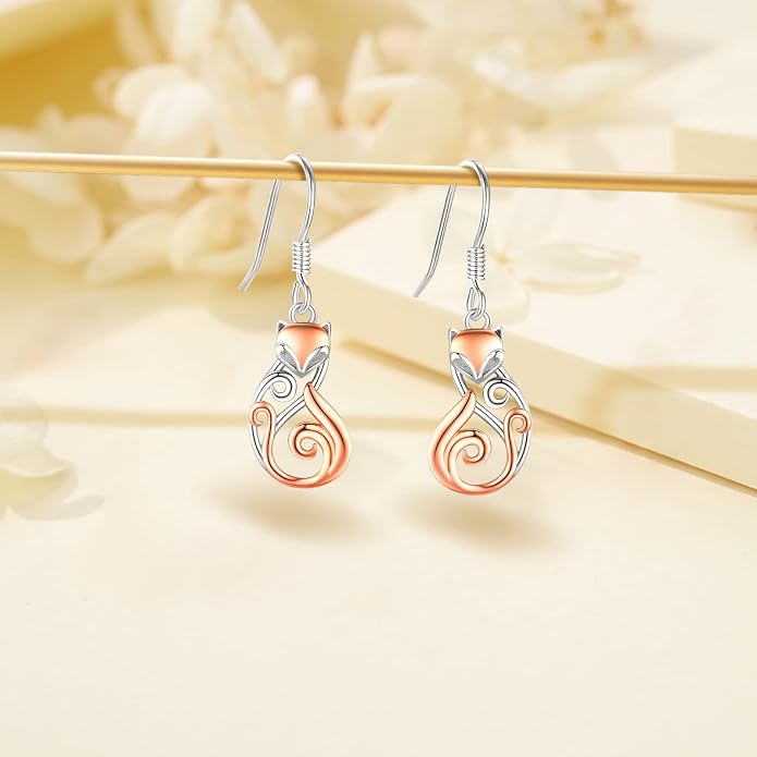 Black Cat/Turtle/Moonstone//Turquoise/Flower/Tree of Life Earrings Sterling Silver Cute Animal Leverback Dangle Earrings Jewelry Gifts