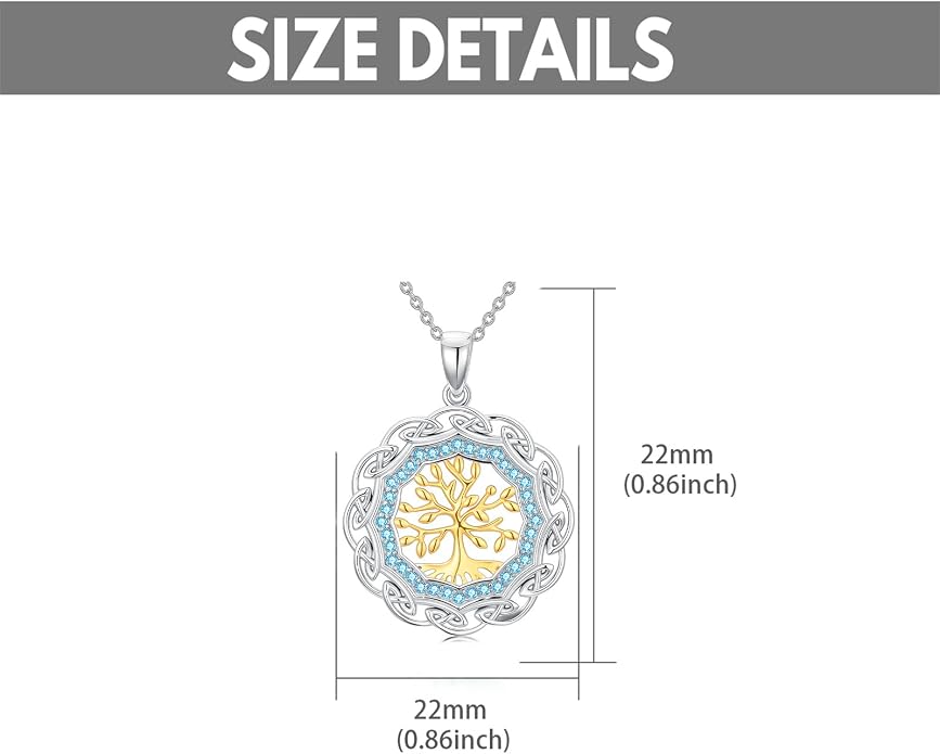 Sterling Silver Birthstone Celtic Tree of Life Necklace, 18K Gold Plated Colored Gemstone Tree of Life Pendant Two-Tone Necklaces Jewelry Birthday Gifts for Women 18" - 20"
