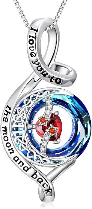 OCJ Birthstone Necklace for Women 925 Sterling Silver Moon and Star Pendant Infinity Celtic Moon Crystal Jewelry Anniversary Birthday Christmas Gift for Her Wife Girlfriend Mom Daughter