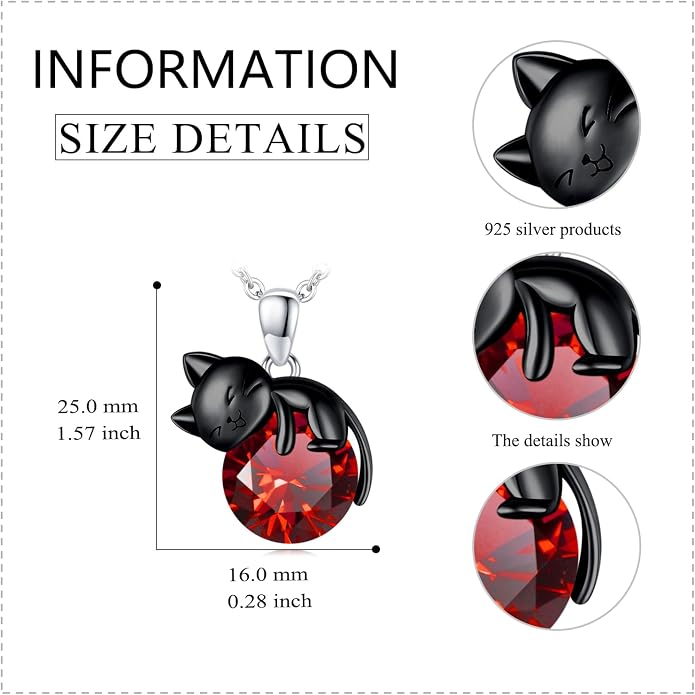 Cat Necklace Sterling Silver Cat Zircon Pendant Gothic Jewelry for Women Animal Lovers Gifts