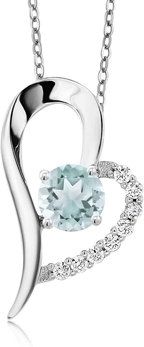 Gem Stone King Heart Shape Pendant Necklace For Women | 925 Sterling Silver | 6MM Round Gemstone Birthstone | Heart Necklace For Women | With 18 Inch Silver Chain