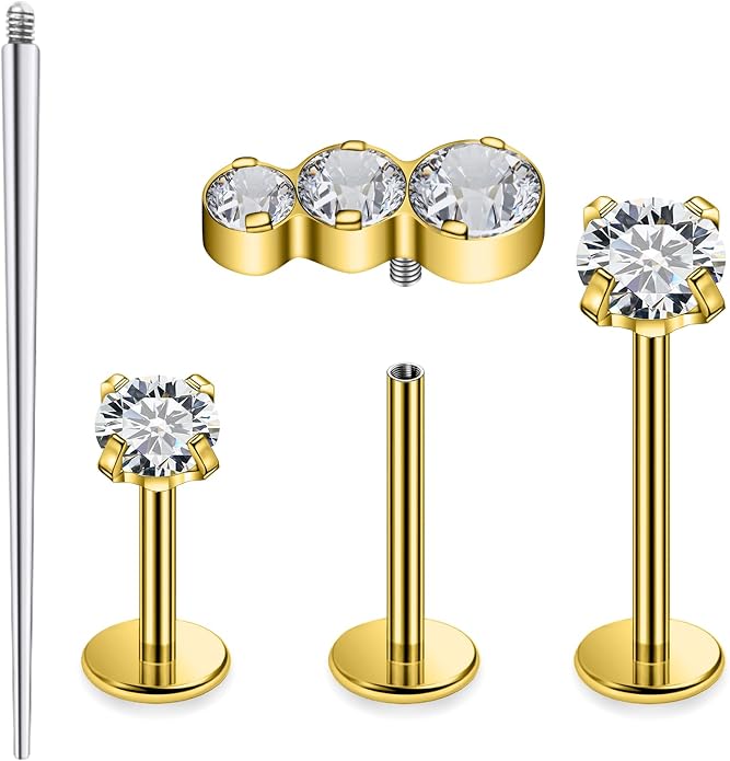 20G 18G 16G Astm F136 Titanium Internal Thread Flat Back Earrings Nose Studs Tragus Forward Helix Conch Cartilage Lobe Earring Stud Medusa Labret Monroe Lip Ring Piercing Jewelry For Women Men