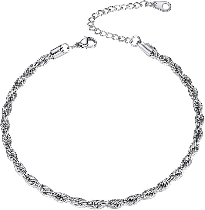 GoldChic Adjustbale Link Chain Anklet for Women Summer Jewelry, 316L Stainless Steel Figaro/Wheat/Twist Rope/Cuban Foot Bracelet-Waterproof, Resizable 9"-12" (Gift Box Included)