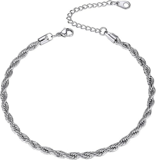 GoldChic Adjustbale Link Chain Anklet for Women Summer Jewelry, 316L Stainless Steel Figaro/Wheat/Twist Rope/Cuban Foot Bracelet-Waterproof, Resizable 9"-12" (Gift Box Included)