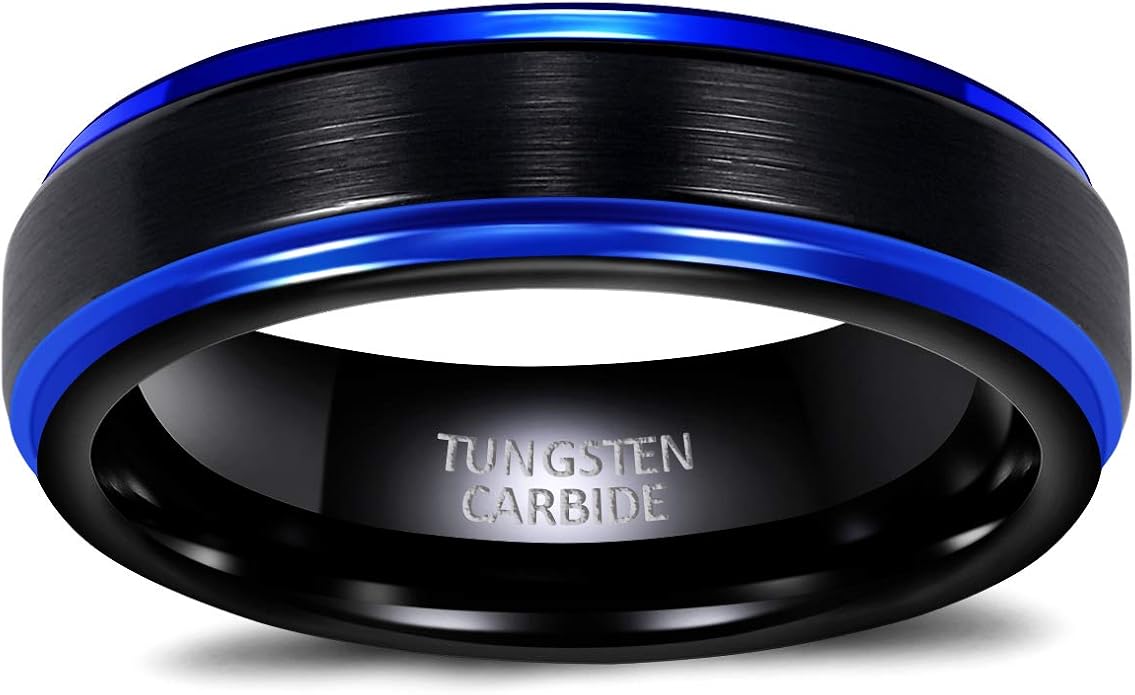 TRUMIUM 4mm 6mm 8mm Tungsten Rings for Men Women Silver Blue Rose Gold Plated Black Tungsten Wedding Band Matte Brushed Finish Comfort Fit Size 4-15