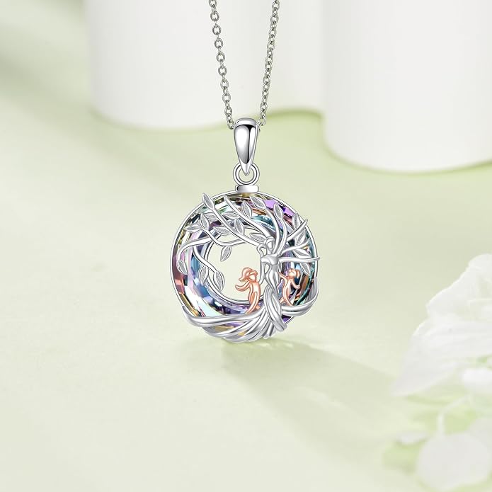 Tree Of Life Necklace Sterling Silver Mother Daughter Necklace Crystal Tree Of Life Pendant Jewelry Gift For Mom Grandma Women Wife