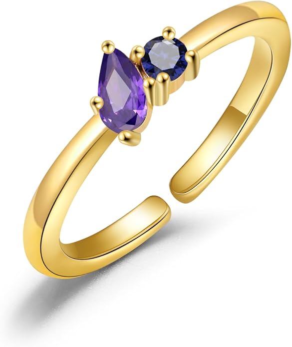 JSJOY Birthstone Rings for Women Dainty Emerald Blue Ring Birthday Gifts for Mom Her Gemstones CZ Ring for Teens Gold Rings That Don't Tarnish Adjustable Ring Jewelry Gifts