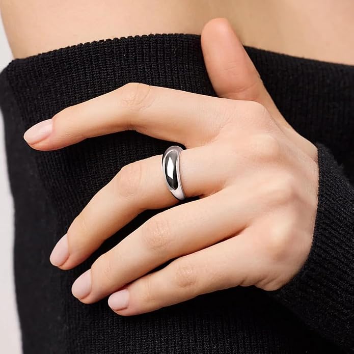 Non Tarnish Gold Chunky Rings for Women, 14K Gold Plated Statement Dome Rings Stacking Silver, Adjustable Mens Eternity Wedding Band Mixed Metal Jewelry Size 3-13