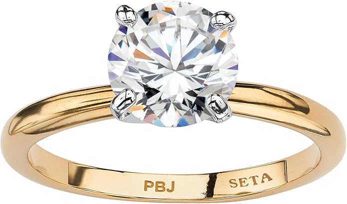 Palm Beach Jewelry Yellow Gold-Plated Round 2.00 Carat Cubic Zirconia Solitaire Engagement Ring