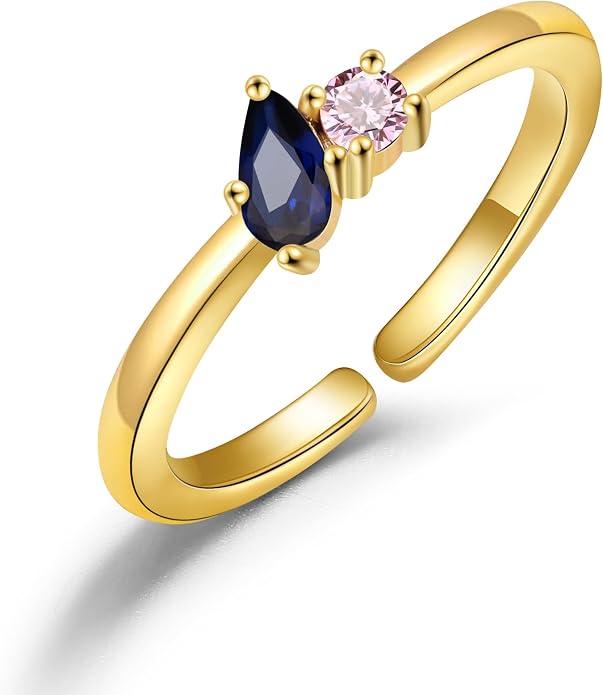 JSJOY Birthstone Rings for Women Dainty Emerald Blue Ring Birthday Gifts for Mom Her Gemstones CZ Ring for Teens Gold Rings That Don't Tarnish Adjustable Ring Jewelry Gifts