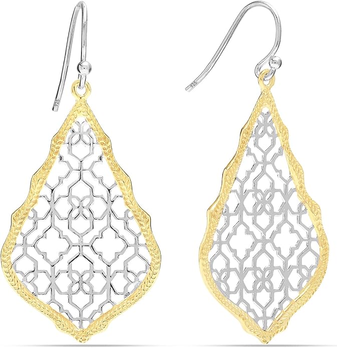 LeCalla 925 Sterling Silver Teardrop Drop Earrings for Womens | Lightweight Italian Minimalist Teardrop Filigree Earrings | Filigree Circle Drop Dangle Earrings for Women Birthday Gift