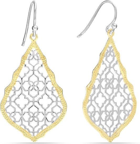LeCalla 925 Sterling Silver Teardrop Drop Earrings for Womens | Lightweight Italian Minimalist Teardrop Filigree Earrings | Filigree Circle Drop Dangle Earrings for Women Birthday Gift