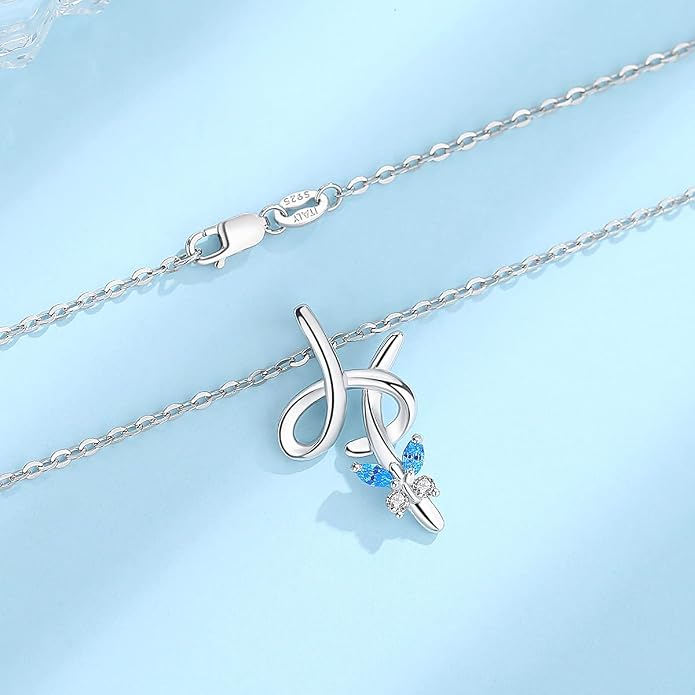 EUDORA Sterling Silver Butterfly Initial Necklaces for Women, Elegant Letter Neckles Personalized Gift for Mother, Sister, Daughter, 18 inch Chai