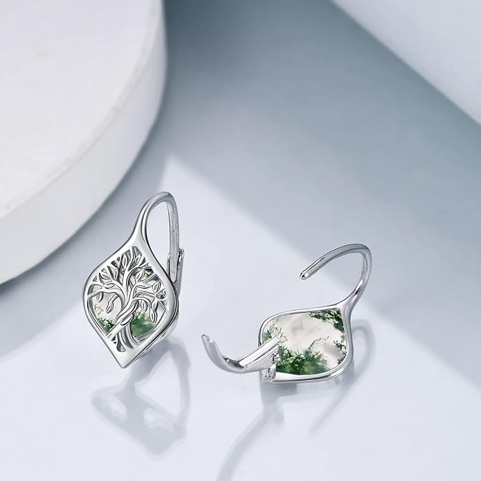 WINNICACA Leverback Earrings for Women 925 Sterling Silver Tree of Life Earrings Dangle Drop Turquoise Moonstone Moss Agate Heart Jewelry Gifts for Women Her Wife Anniversary Birthday Gifts
