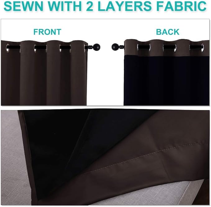 NICETOWN Blackout Curtains 80 inches Long, 2 Pieces, 42" Wide Each Panel, Brown, Full Light Blocking Drapes with Black Liner for Nursery, Thermal Insulated Draperies for Hall, Villa