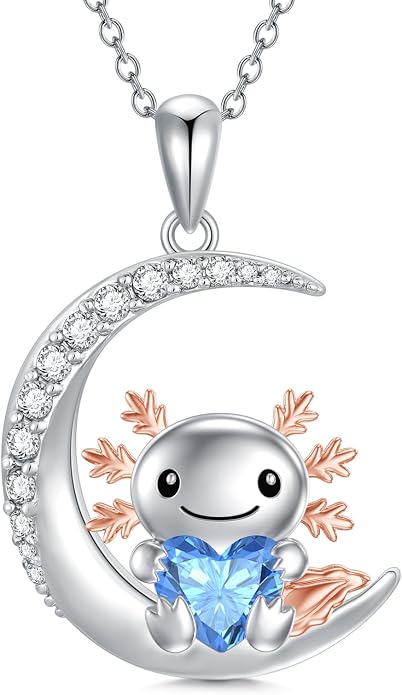 PROESS Animal Birthstone Necklace 925 Sterling Silver Otter/Axolotl/Hippo/Elephant/Dachshund/Monkey/Red Panda Pendant Necklace Animal Birthstone Jewelry Gifts for Women