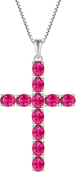 925 Sterling Silver Cross Necklace for Women Men Christian Jesus Faith Birthstone Cross Crucifix Pendant Necklaces