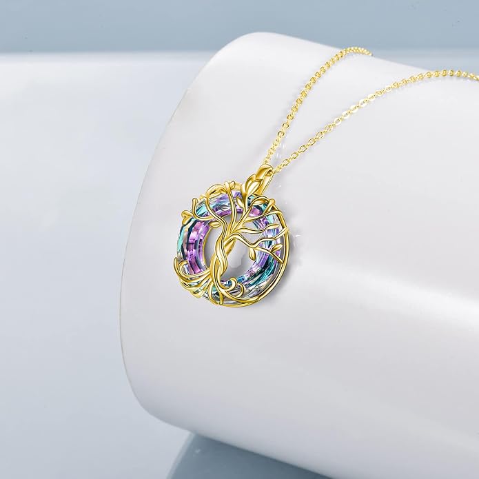 TOUPOP Tree of Life Necklace Gifts for Women 925 Sterling Silver Family Tree Pendant with Crystal Birthday Irish Jewelry Gifts for Women Her Wife Mom