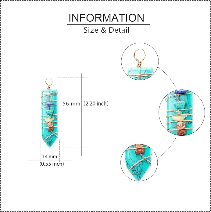 6 Pieces Natural Raw Crystal Point Pendant Reiki 7 Chakra Healing Quartz Gemstone Chips Rose Gold Copper Wires Wrapped Charms for Jewelry Making Necklace