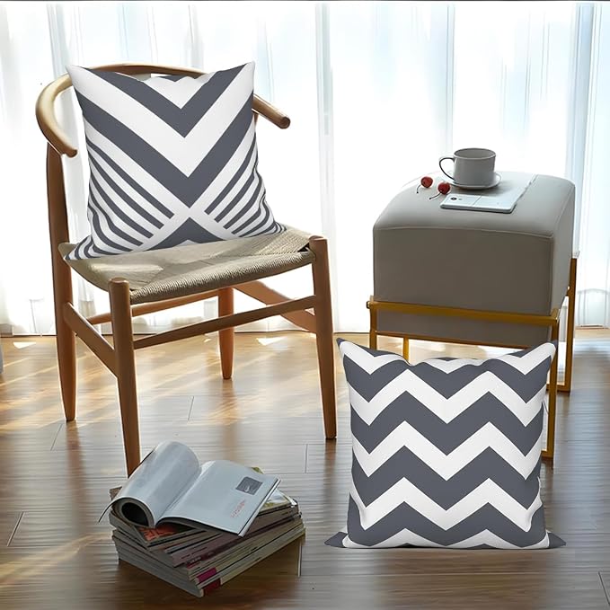 4 Pcs/Set Geometric Pillow Covers Boho Grey Winding Strips Circle Mid Century Geometry Stripes Minimalist Throw Pillow Covers for Home Sofa Couch Outdoor Decorative, 16"x16", Grey White
