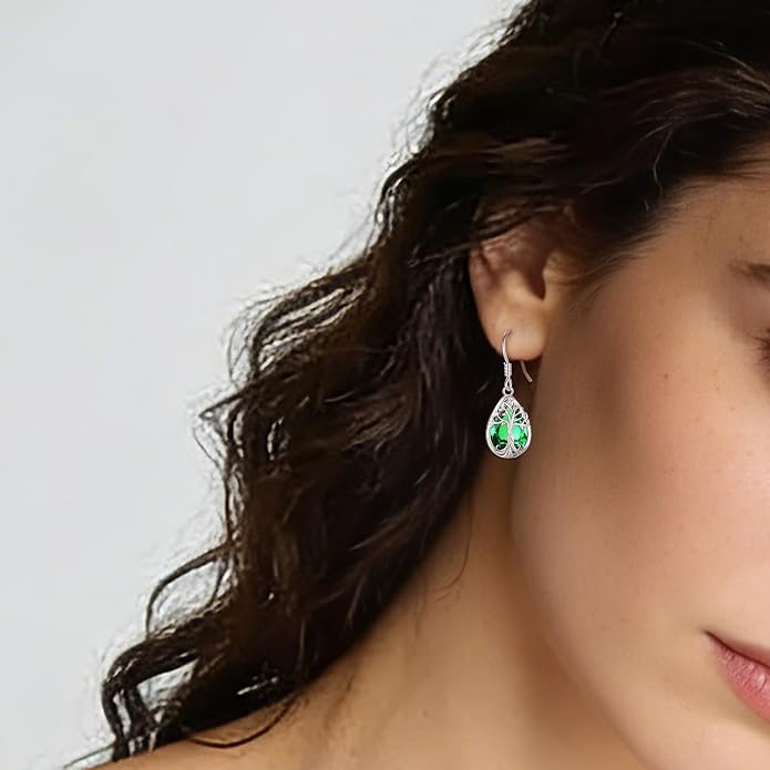 Eusense Sterling Silver Dangle Earrings for Women Tree of Life Animals Moonstone Turquoise Leverback Earrings Jewelry Gifts
