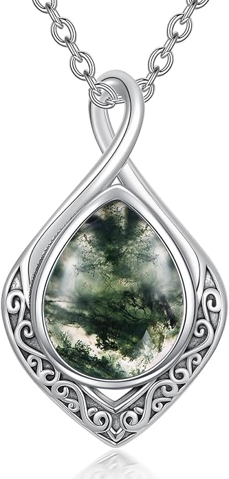 PELOVNY Celtic Knot Necklaces for Women 925 Sterling Silver Gemstone/Birthstone Teardrop Infinity Necklace Irish Celtic Pendant Jewelry Gifts for Mom Daughter Wife