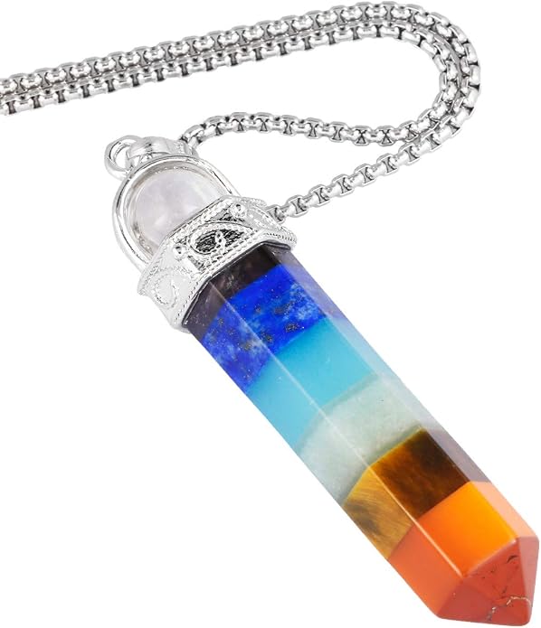 TUMBEELLUWA Crystal Point Necklaces Hexagonal Prism Stone Pendants with Chain Healing Jewelry Pack of 2