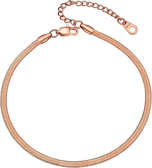 GoldChic Adjustbale Link Chain Anklet for Women Summer Jewelry, 316L Stainless Steel Figaro/Wheat/Twist Rope/Cuban Foot Bracelet-Waterproof, Resizable 9"-12" (Gift Box Included)