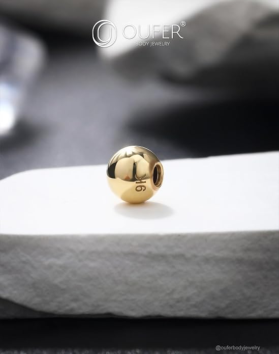 OUFER 14K Solid Gold Clea CZ Replacement Ball Externally Threaded for Belly Button Rings