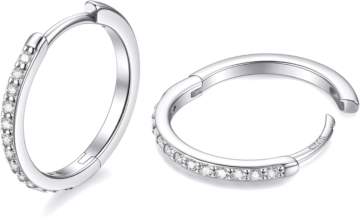 JustBeingCute 925 Sterling Silver Hoop Earrings for Women 14K Gold Plated Small Huggie Earrings Hypoallergenic Cubic Zirconia Cartilage Hoop Earring(8/10/12/14/16/18/20mm)